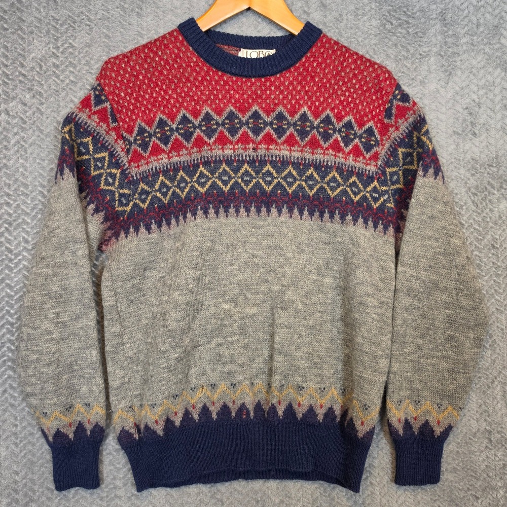 Vintage LOBO by Pendleton Mens Virgin Wool Fair Isle Crewneck Sweater Gray L